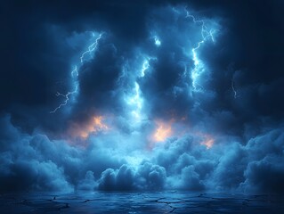 Canvas Print - Surreal Thunderstorm with Radiant Lightning Bolts Carving Glowing Cracks on the Earth under a Churning Sky of Dynamic Energy