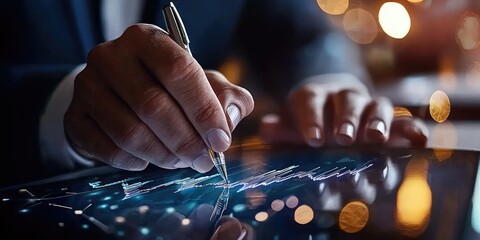 Aufkleber - a digital signature being created on a touchscreen, with financial charts and an encrypted communication graphic subtly incorporated
