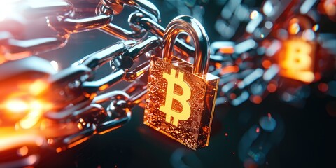 Aufkleber - Blockchain technology and smart contracts in financial services with a digital padlock symbolizing data integrity on a neutral background