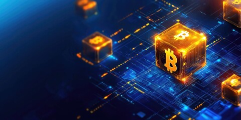 Fototapete - Blockchain technology and smart contracts in financial services with a digital padlock symbolizing data integrity on a neutral background