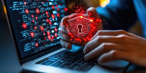 Aufkleber - cybersecurity professional analyzing digital signatures on computer screen with data integrity graphics, neutral background