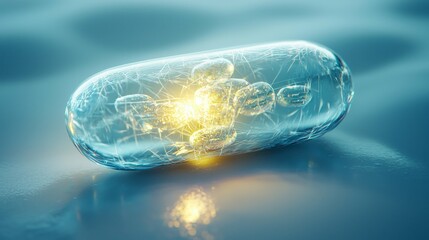 Poster - Transparent Capsule with Glowing Elements and Microscopic Details