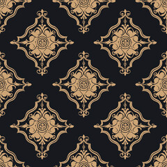 Wall Mural - Elegant black and gold damask pattern suitable for wallpaper or textile design.