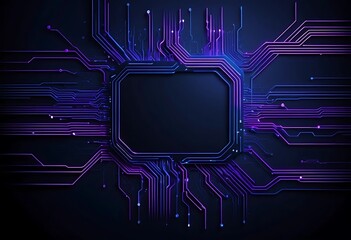 Poster - Abstract High-Tech Motherboard with Neon Lights Circuit Design