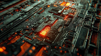 Poster - Futuristic Abstract Circuit Board Background with Glowing Elements