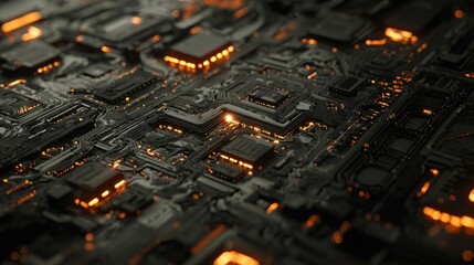 Poster - Abstract Close-Up of a Circuit Board with Glowing Elements