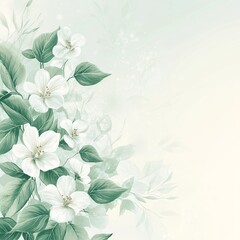 Leinwandbilder - A delicate vector background featuring lush plants and blooming flowers, creating a fresh and natural atmosphere.

