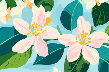 Leinwandbilder - A delicate vector background featuring lush plants and blooming flowers, creating a fresh and natural atmosphere.

