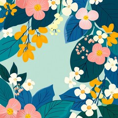 Poster - A delicate vector background featuring lush plants and blooming flowers, creating a fresh and natural atmosphere.

