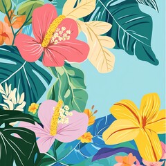 Leinwandbilder - A delicate vector background featuring lush plants and blooming flowers, creating a fresh and natural atmosphere.

