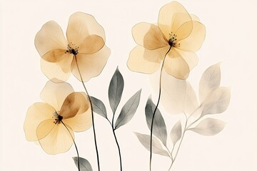 Leinwandbilder - A delicate vector background featuring lush plants and blooming flowers, creating a fresh and natural atmosphere.

