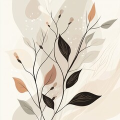 Poster - A delicate vector background featuring lush plants and blooming flowers, creating a fresh and natural atmosphere.

