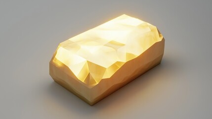 Poster - A low-poly golden ingot, multi-faceted and glowing against a white background.
