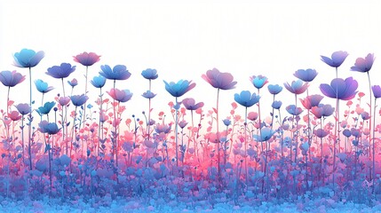 Sticker - Pastel flowers field, sunrise, nature,  spring, design