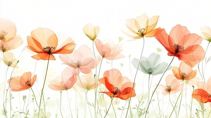 Wall Mural - Pastel poppies field, summer bloom, nature background, design element