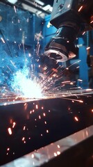 Poster - Robotic Arm Welding Sparks in High-Tech Manufacturing Environment