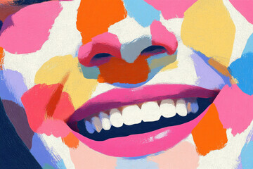 Aufkleber - vibrant and colorful abstract painting of smiling face with bold brushstrokes