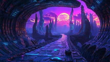 Poster - Futuristic Alien Landscape with Vivid Colors and Unique Structures