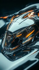 Poster - Stunning Macro Shot of a Glossy Metallic Surface with Neon Highlights