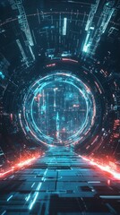 Poster - Tunnel of Light with Abstract Digital Elements and Futuristic Design