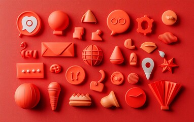 Red communication icons on red background; social media concept