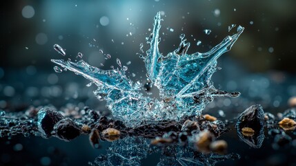 Poster - A sudden shatter of water droplets nature photography abstract close-up fragility and power