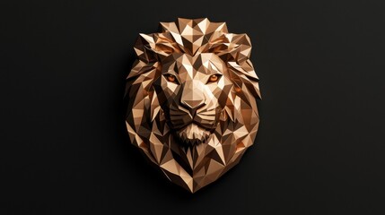 Poster - A luxurious low-poly golden lion head, sculpted in multi-faceted precision.