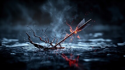 Leinwandbilder - Emotional arrow of nothingness quivering water surface digital art dark environment close-up dynamic concept
