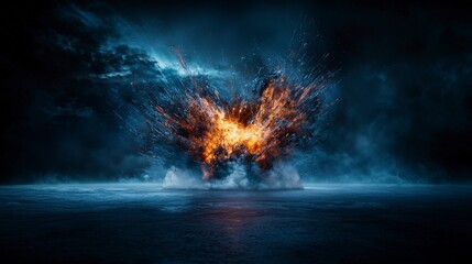 Aufkleber - Explosive action unleashed in abandoned landscape digital artwork dark environment dramatic viewpoint