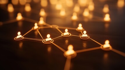 Poster - A glowing network of interconnected nodes symbolizes social connections and collaboration in a digital environment.
