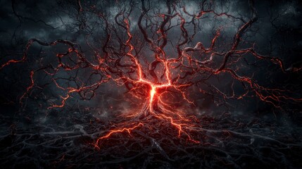 Fototapete - Fiery eruption of painful dreams unknown location abstract art dark atmosphere close-up conceptual symbolism