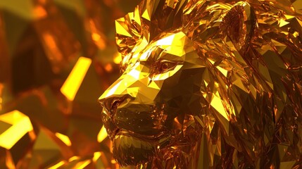 Poster - A luxurious low-poly golden lion head, sculpted in multi-faceted precision.