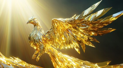 Poster - A majestic low-poly golden phoenix, sculpted in shimmering polygonal light.