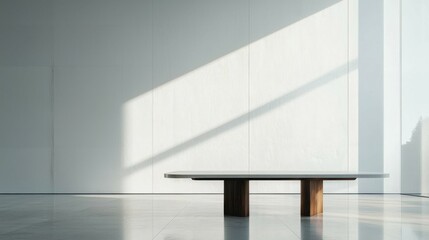 Poster - Minimalist interior space with wooden table and natural light