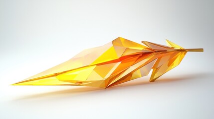 Poster - A modern low-poly golden feather with sharp facets and a glowing edge.
