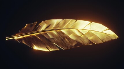 Poster - A modern low-poly golden feather with sharp facets and a glowing edge.