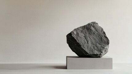 Poster - Abstract Gray Rock on Minimalist Display Against Neutral Background