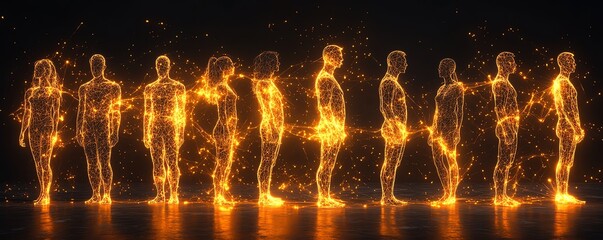 Poster - A diverse group of people connected by glowing communication lines