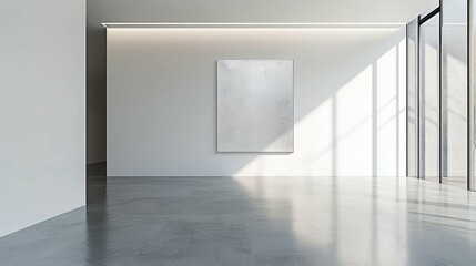 Poster - Minimalist interior with white walls and modern art in bright space
