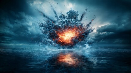Poster - Explosive eruption of thoughts ocean surface digital art stormy atmosphere aerial view creative concept