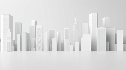 Poster - Minimalist City Skyline in White with Light and Shadow Effects