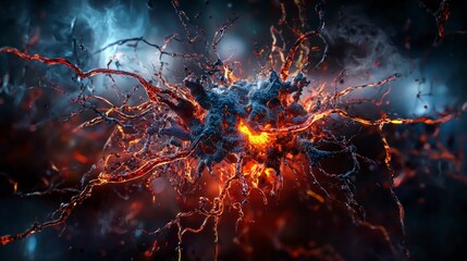 Leinwandbilder - Dynamic energy pulsating through chaos digital realm abstract art dark environment close-up conceptual depth