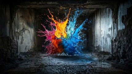 Poster - Vivid color splash event abandoned space digital art urban environment dynamic perspective creative expression