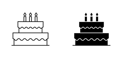 Wall Mural - cake birthday vectors icons set in filled and strokes on white background