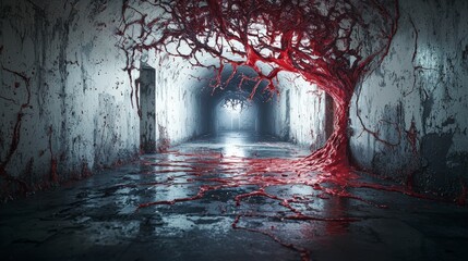 Leinwandbilder - Darkness splashes color in twisted hallway abandoned location digital artwork surreal close-up emotional impact