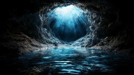 Poster - Enigmatic light illuminates underwater cave nature serene environment mystical viewpoint erosion of memories