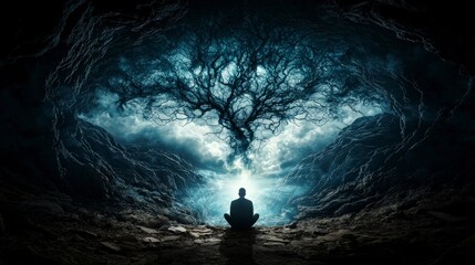 Aufkleber - Erupting silence within the mind abstract forest landscape digital art mystical setting surreal viewpoint