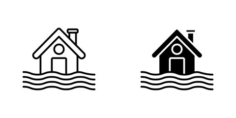 Wall Mural - house flood vectors icons set in filled and strokes on white background
