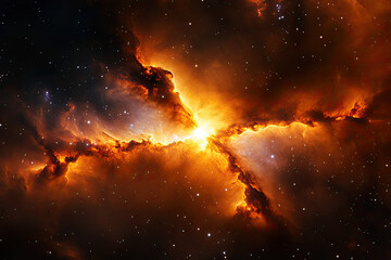 Wall Mural - a vibrant cosmic scene showcasing a nebula with fiery orange and yellow hues against a backdrop of s