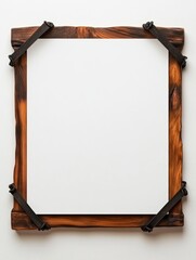 Wall Mural - A rustic wooden frame with black straps, holding a blank canvas, ideal for displaying art or photographs.